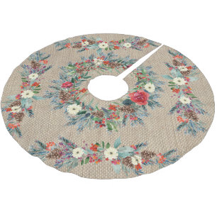 Rustikales Beige Burlap Aquarell Blütenweihnachtsf Polyester Weihnachtsbaumdecke