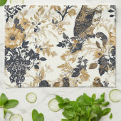 Rustikales Beige-Eulen-Wald-Blumenmuster Geschirrtuch (Gefaltet)