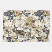 Rustikales Beige-Eulen-Wald-Blumenmuster Geschirrtuch (Horizontal)