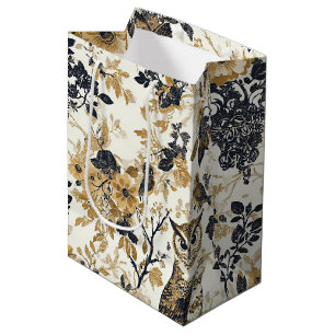 Rustikales Beige-Eulen-Wald-Blumenmuster Mittlere Geschenktüte