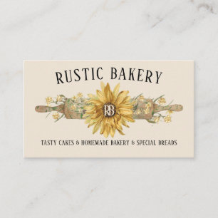 Rustikales Beige Holz Rolling Button Sonnenblumen  Visitenkarte