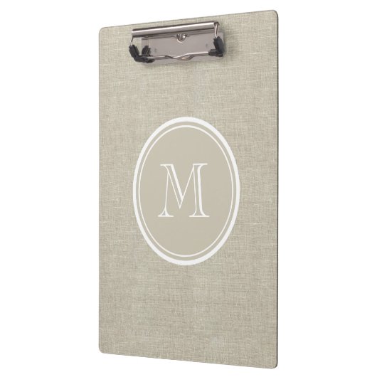Rustikales beige Leinenhintergrund-Monogramm Klemmbrett (Links)