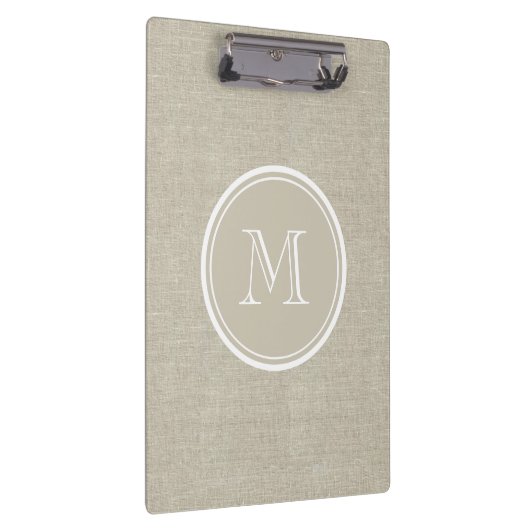 Rustikales beige Leinenhintergrund-Monogramm Klemmbrett (Rechts)