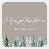 Rustikales Beige Pine Forest Holiday Geschenk Quadratischer Aufkleber (Vorderseite)