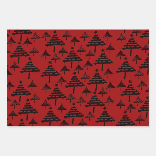 Rustikales Beige Schwarzes Weihnachtsbaummuster Geschenkpapier Set (Vorderseite 3)