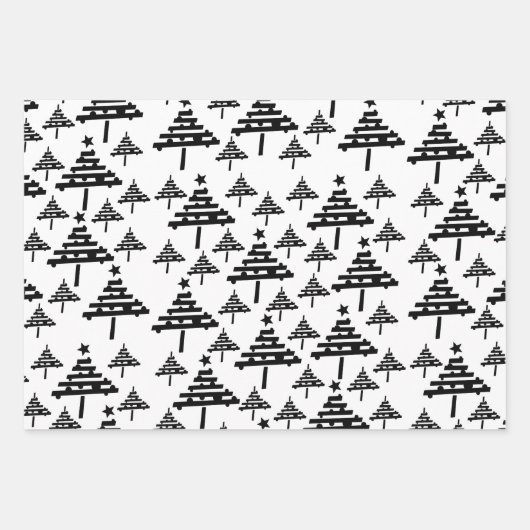 Rustikales Beige Schwarzes Weihnachtsbaummuster Geschenkpapier Set (Vorderseite 2)