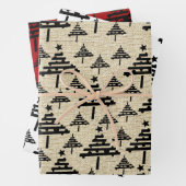 Rustikales Beige Schwarzes Weihnachtsbaummuster Geschenkpapier Set (Beispiel)