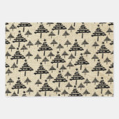 Rustikales Beige Schwarzes Weihnachtsbaummuster Geschenkpapier Set (Vorderseite)