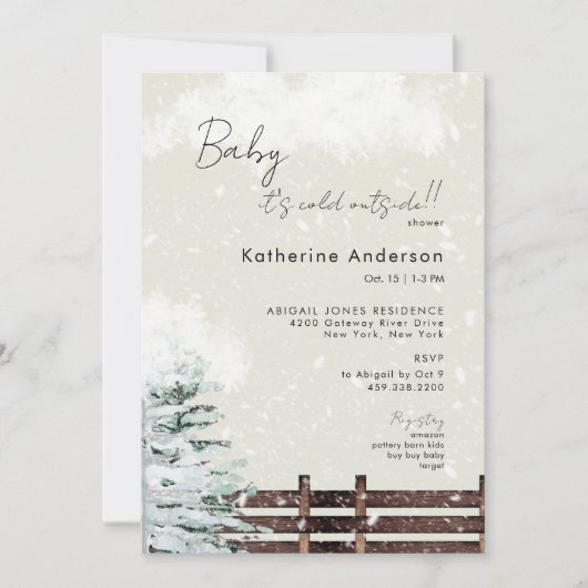 Rustikales Beige Snowy Baby ist kalt draußen Einladung (Vorderseite)