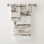 rustikales, beige-weißes Holzkorn Badhandtuch Set (Insitu)