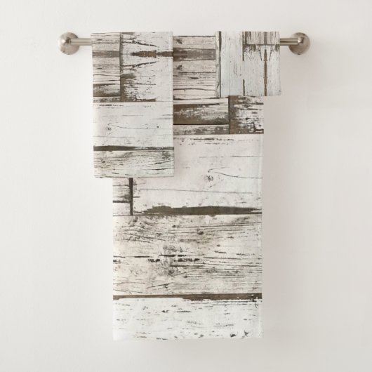 rustikales, beige-weißes Holzkorn Badhandtuch Set (Insitu)