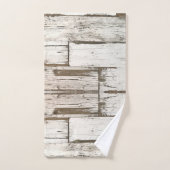 rustikales, beige-weißes Holzkorn Badhandtuch Set (Handtuch)