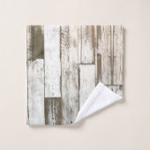 rustikales, beige-weißes Holzkorn Badhandtuch Set (Waschlappen)