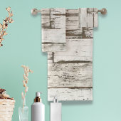 rustikales, beige-weißes Holzkorn Badhandtuch Set