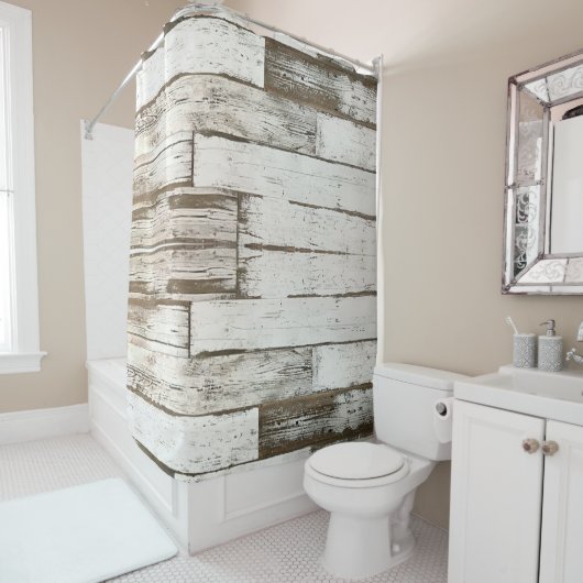 rustikales, beige-weißes Holzkorn Duschvorhang (Beispiel)