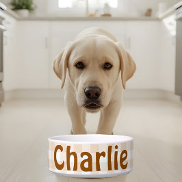 Rustikales Beige White Gingham Buffalo Muster Name Napf