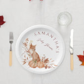 Rustikales Beige Woodland Fox Pumpkin Party Pappteller