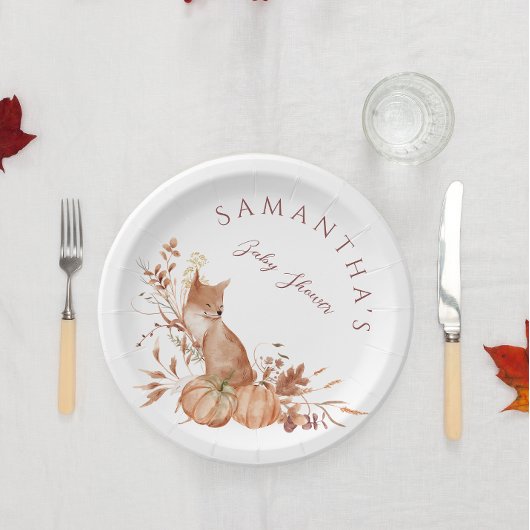 Rustikales Beige Woodland Fox Pumpkin Party Pappteller