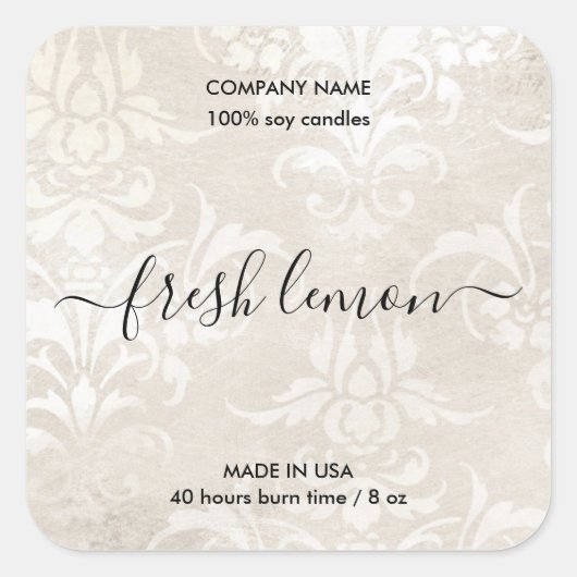 Rustikales, beigefarbenes Etikett für Kerzen Quadratischer Aufkleber (Vorderseite)
