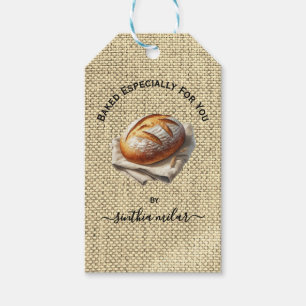 Rustikales beiges Leinen Sauerteigbrot Geschenkanhänger