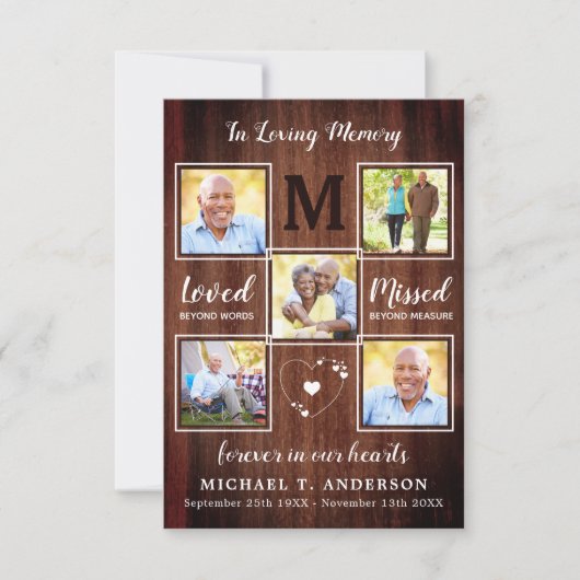 Rustikales Beileid Fotokollage Beerdigung Dankeskarte (Vorderseite)