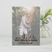 Rustikales benutzerdefiniertes Foto Hochzeit speic Save The Date (Stehend Vorderseite)