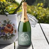 Rustikales Bergabenteuer Grüne Halbpension Hochzei Schaumweinetikett