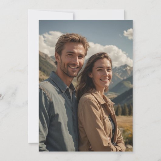 Rustikales Bergerlebnis beginnt Hochzeitsfeiern Fo Save The Date (Rückseite)