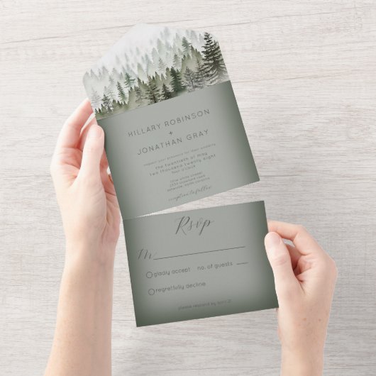 Rustikales Bergnebelwald Grün kein Abendessen All In One Einladung (Abreißen)