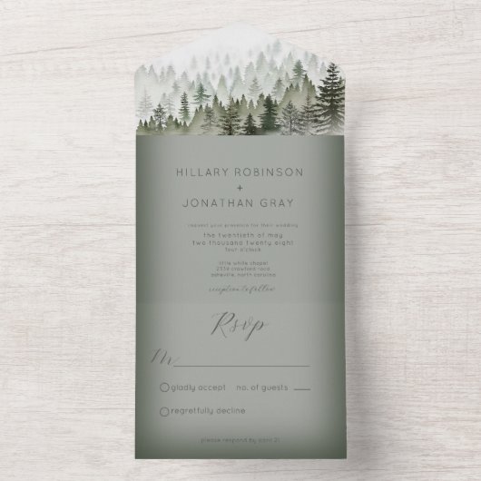 Rustikales Bergnebelwald Grün kein Abendessen All In One Einladung (Innen Boden)