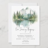 Rustikales Bergsee-Szene Wasserfarbe Foto Einladung (Vorderseite)