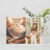 Rustikales Bergwald Foto 1. Geburtstag Einladung (Stehend Vorderseite)