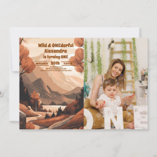 Rustikales Bergwald Foto 1. Geburtstag Einladung