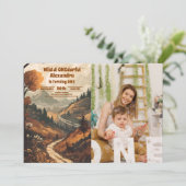 Rustikales Bergwald Foto 1. Geburtstag Einladung (Stehend Vorderseite)
