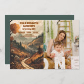 Rustikales Bergwald Foto 1. Geburtstag Einladung (Vorne/Hinten)