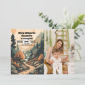 Rustikales Bergwald Foto 1. Geburtstag Einladung (Stehend Vorderseite)