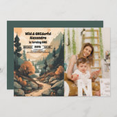 Rustikales Bergwald Foto 1. Geburtstag Einladung (Vorne/Hinten)