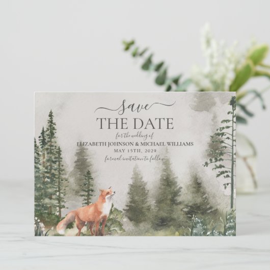 Rustikales Bergwald Foto Hochzeit retten das Datum Save The Date (Stehend Vorderseite)