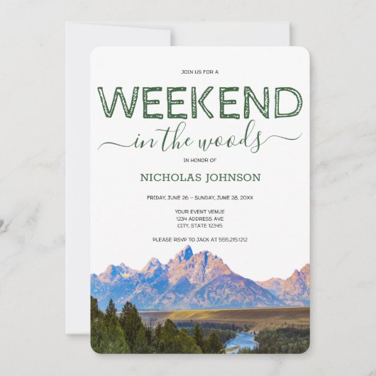 Rustikales Bergwochenende im Waldbachelor Einladung (Vorderseite)