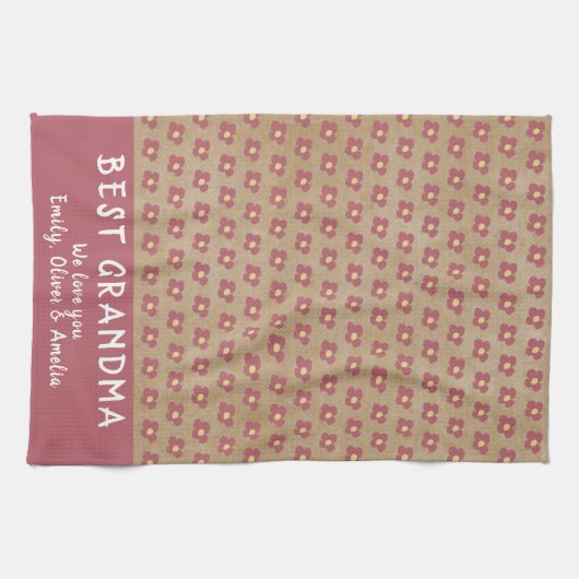 Rustikales Best Oma Red Blume Muster Geschirrtuch (Horizontal)