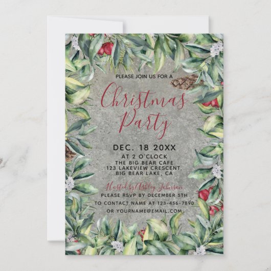 Rustikales Beton-Holzkranz-Script Weihnachtsgesche Einladung (Vorderseite)