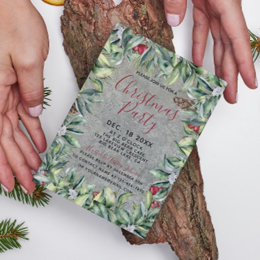 Rustikales Beton-Holzkranz-Script Weihnachtsgesche Einladung