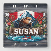 Rustikales Biber vom Schneeberg Quadratische Wanduhr (Vorderseite)