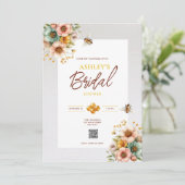 Rustikales Bienenthema QR Code Bridal Dusche Einla Einladung (Stehend Vorderseite)