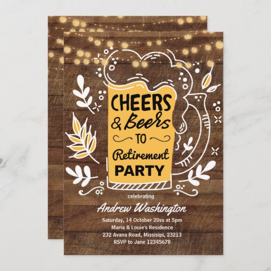 Rustikales Bier und Ruhestand-Party Einladung (Vorne/Hinten)