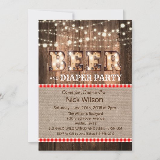 Rustikales Bier und Windeln Party Einladung (Vorderseite)