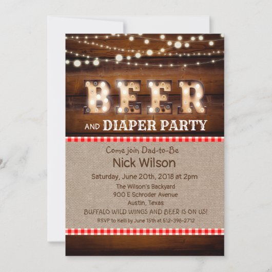 Rustikales Bier und Windeln Party Einladung (Vorderseite)