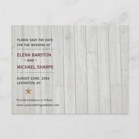 Rustikales Bildrahmen-Foto Hochzeitssache speicher Ankündigungspostkarte (Rückseite)