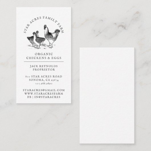 Rustikales Bio Huhn Frische Bio Eier Visitenkarte (Vorne/Hinten)
