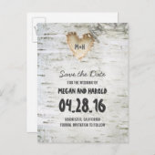 Rustikales Birch Bark Herz Save the Date Ankündigungspostkarte (Vorne/Hinten)